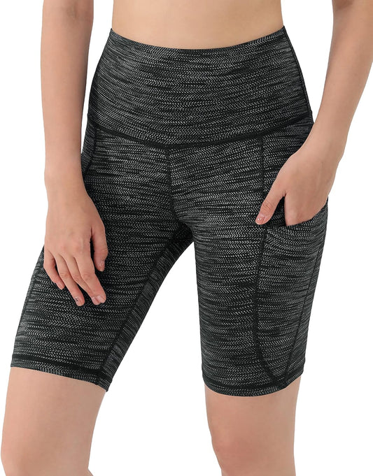 Women'S 9" High Waisted Biker Shorts with Pockets, Tummy Control Non See through Workout Sports Athletic Running Yoga Shorts, Jacquard Black, Small